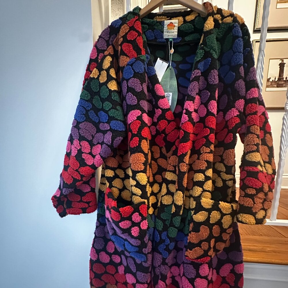 NWT FARM Rio Rainbow Lepards Fleece Cardigan, medium